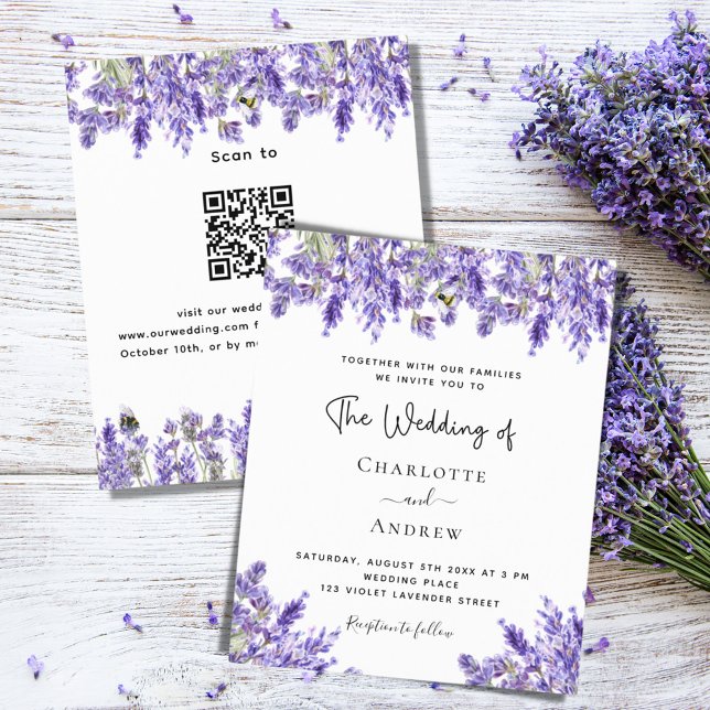 Lavanda QR RSVP detalhes do convite de casamento d (Criador carregado)