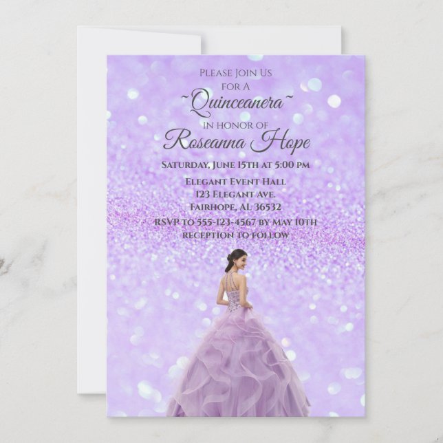 Lavanda Quinceanera Convite com Imagem (Frente)