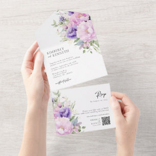 Lavanda rosa púrpura RSVP Floral Código QR Casamen