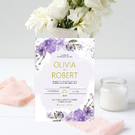 Lavanda Roxo e Convite Dourado para Casamento Lilá