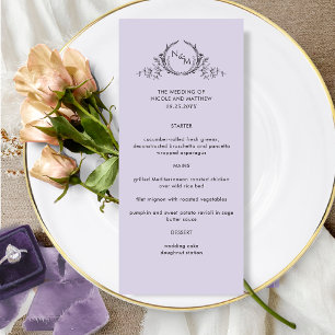 Lavanda Roxo Elegante Monograma Menu Casamento