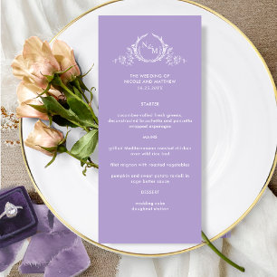 Lavanda Roxo Elegante Monograma Menu Casamento