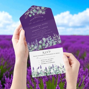 Lavanda Roxo Rústica e Casamento Eucalyptus RSVP