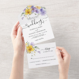 Lavanda RSVP de Casamento do Ouro Floral Amarelo R