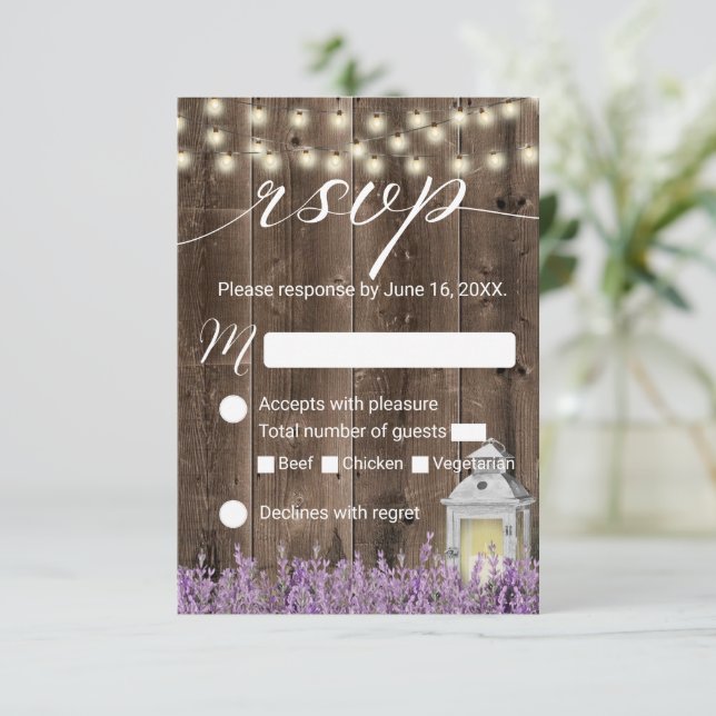 Lavanda Russo Floral Lanterna Barn Casamento RSVP (Em pé/Frente)