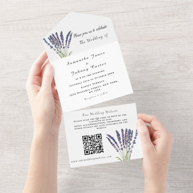 Lavanda Rustic Floral Watercolor Código QR Casamen (Aba destacável)