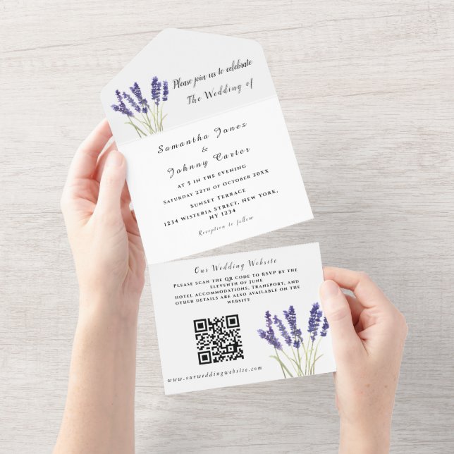 Lavanda Rustic Floral Watercolor Código QR Casamen (Aba destacável)