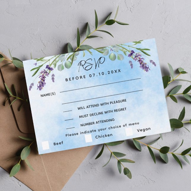 Lavanda verde azul menu resposta de casamento RSVP (Criador carregado)