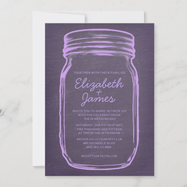Lavanda Vintage Mason Jar Casamentos Convites (Frente)
