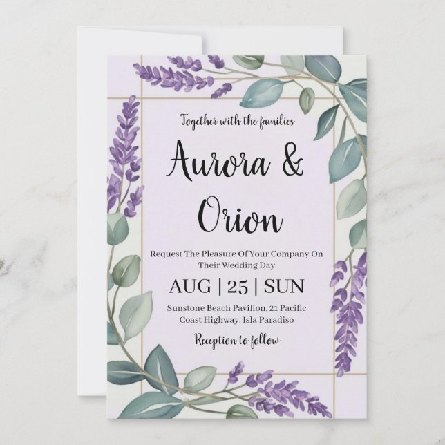 lavanda violeta e convites para o casamento de euc (Frente)