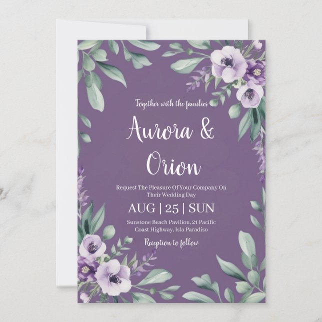 lavanda violeta e convites para o casamento de euc (Frente)