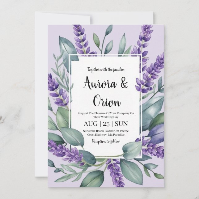 lavanda violeta e convites para o casamento de euc (Frente)