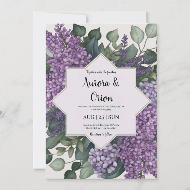 lavanda violeta e convites para o casamento de euc (Frente)