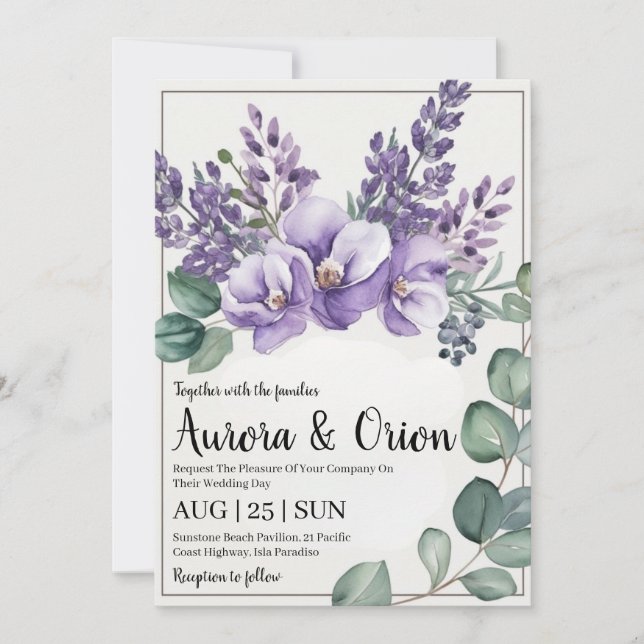 lavanda violeta e convites para o casamento de euc (Frente)