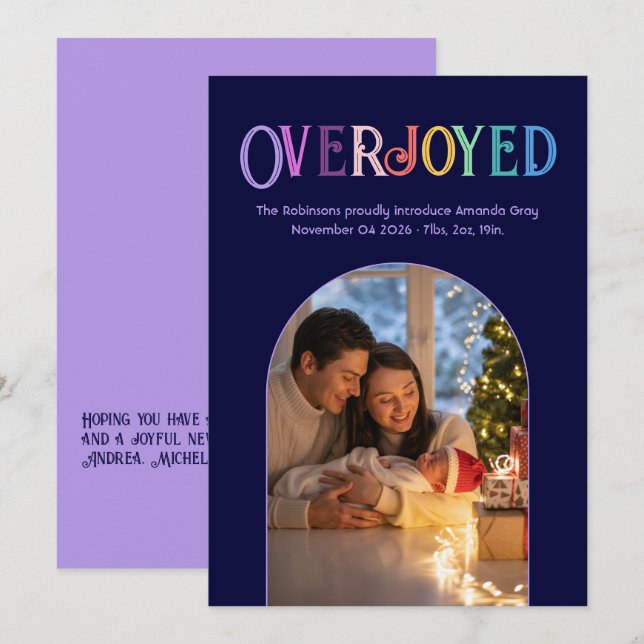 Lavanda Whimsy Xmas Baby Birth Anúncio (Frente/Verso)