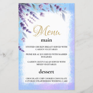 Lavandas E Menu De Aquarela Floral Elegante Azul