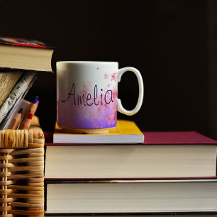 Lavandas flores aquarela caneca de café