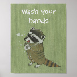 "Lave as mãos" Poster de animais raccoon