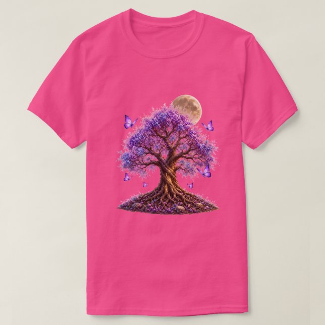 Lavender Blossom Moon Tree T-Shirt (Frente do Design)