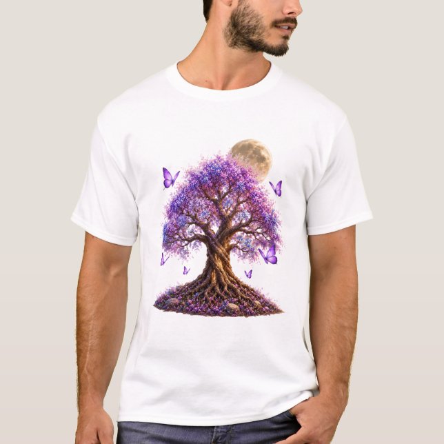 Lavender Blossom Moon Tree White T-Shirt (Frente)