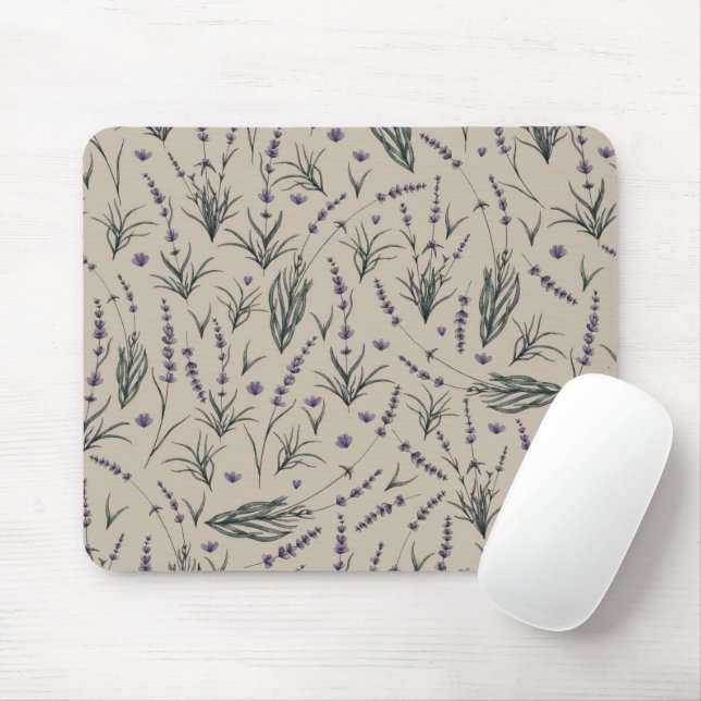 Lavender Botanical Pattern Mouse Pad (Com mouse)