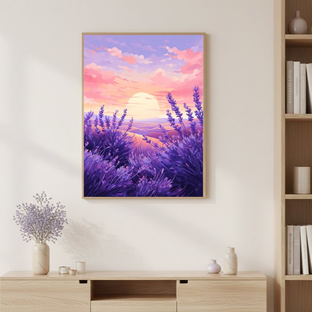 Lavender Field Sunset Wall Art Print Poster (Criador carregado)
