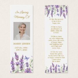 Lavender Floral Photo Funeral Memorial Bookmark