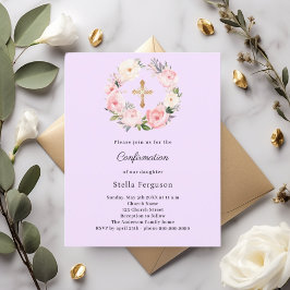 Lavender florals cross Confirmation invitation