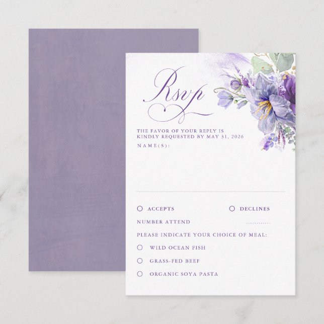 Lavender Flowers Botanical Chic Wedding RSVP (Frente/Verso)