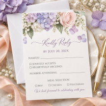 Lavender Hydrangea Blush Rose Wedding RSVP