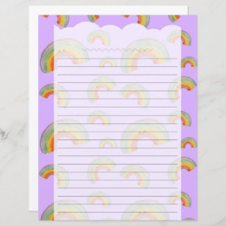 Lavender Kawaii Rainbow Stationery Paper