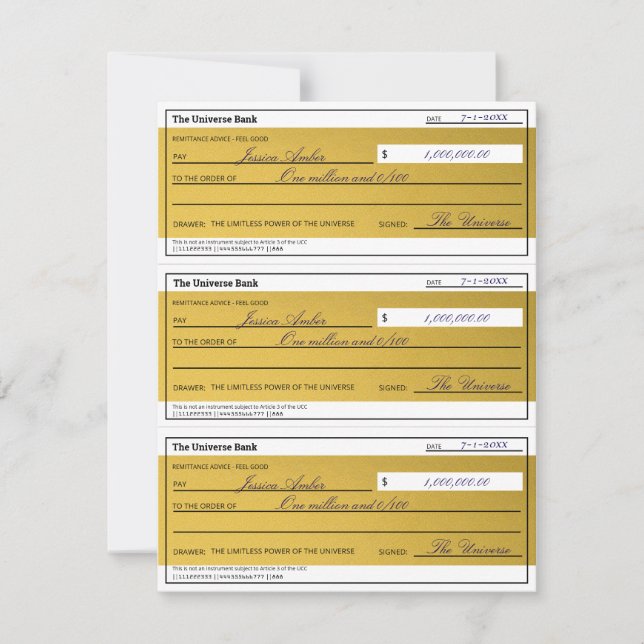 Law of Attraction 3 Blank Printable Gold Checks (Frente)