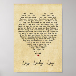 Lay Lady Lay Vintage Heart Song Lyric Impressão
