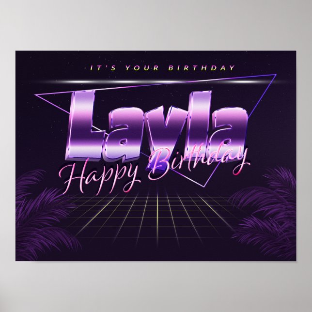 Layla Nome Vorname lila retro Poster Geburtstag (Frente)