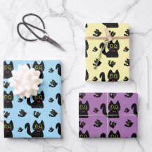 Le Noir Cat Wraping Paper Conjunto de Folhas Plana