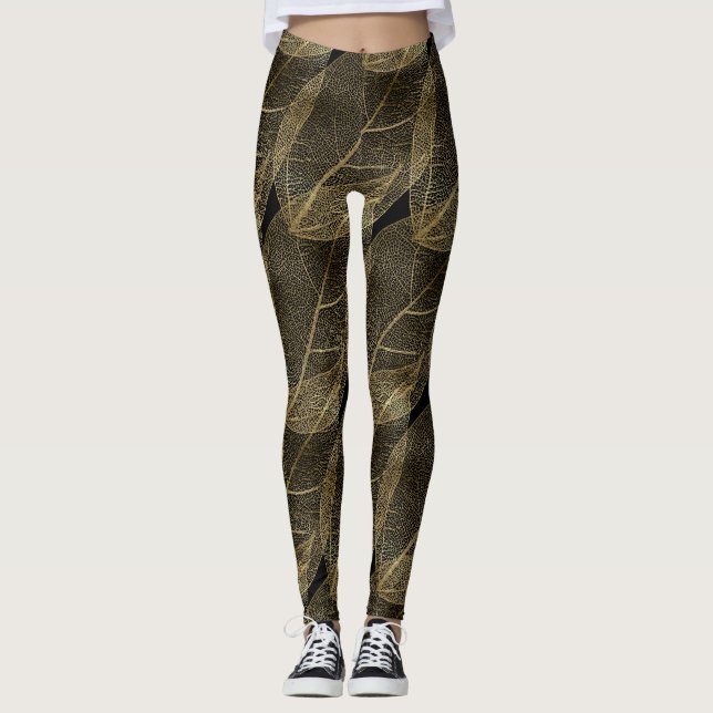 LEAF DOURADA NEGRA Leggings ativasleggings (Frente)