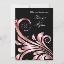 Leaf Swirl Casamento Convite Preto Rosa