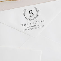 Leaf Wreath Inicial Endereço de Retorno Carimbo