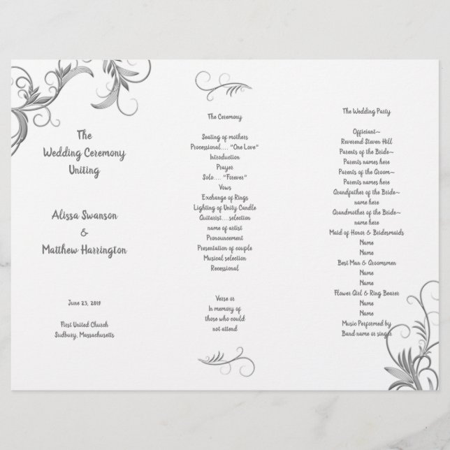 Leafy Flourish White Trifold Wedding Program (Frente)
