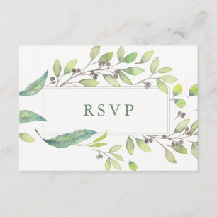 Leafy Green   Trendy Watercolor Frame Weding RSVP