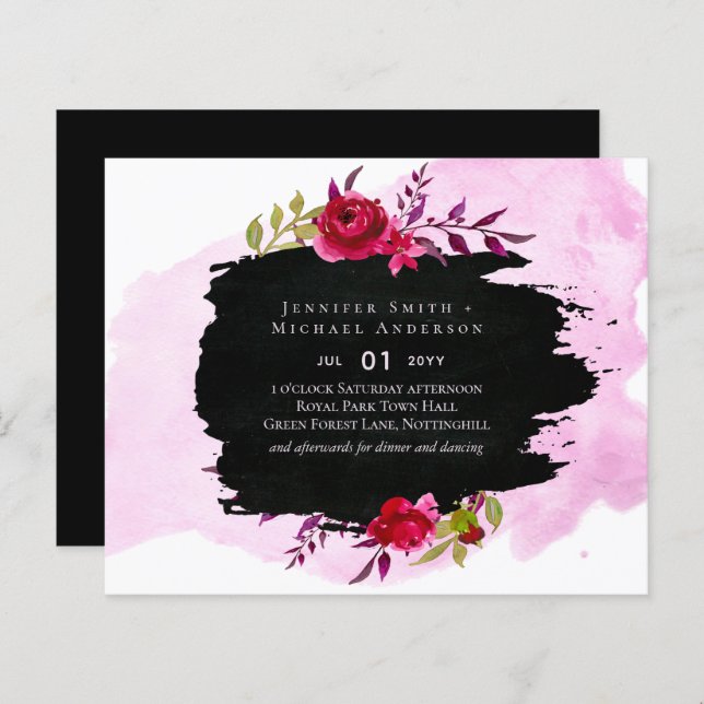 Leah G Budget Pink Rose Black Modern Wedding (Frente/Verso)