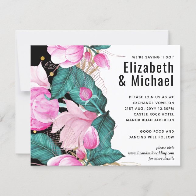 Leah G Budget Pink Roses Plum Modern Wedding Chic (Frente)
