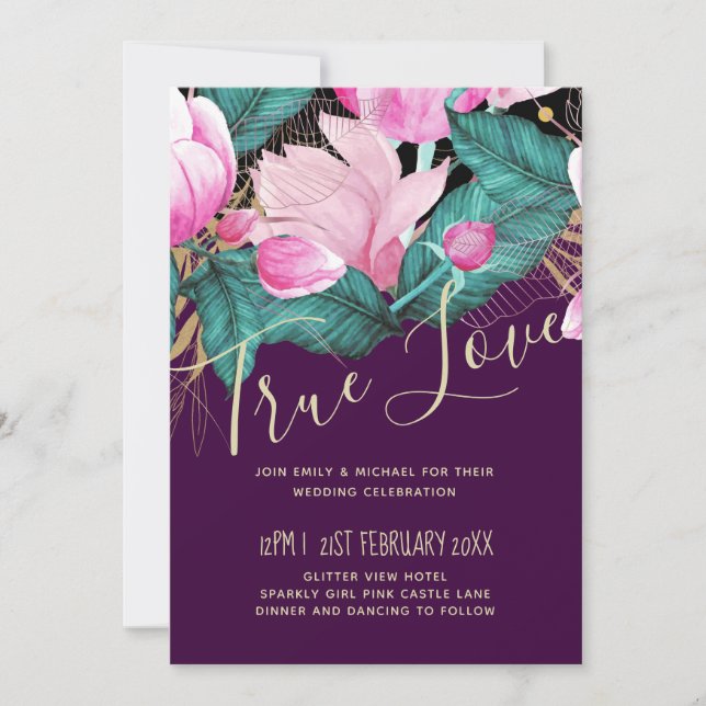 Leah G Budget Pink Roses Plum Modern Wedding Chic (Frente)