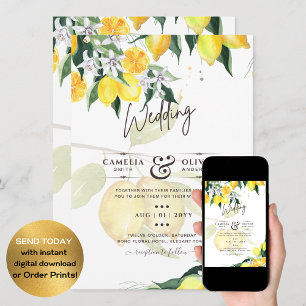 Leah G Citrus Yellow Lemons Convites de casamento