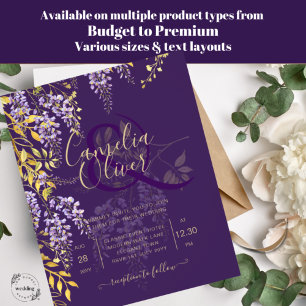Leah G Dourado Roxo WISTERIA Convite de casamento 