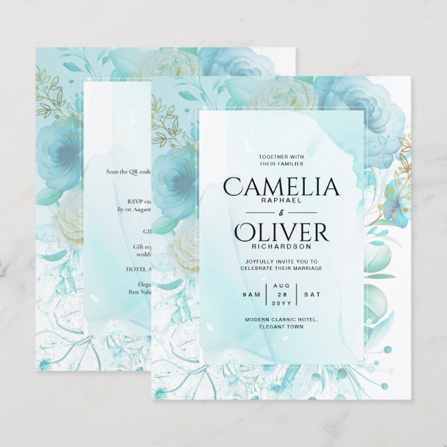 Leah G INK Vidro do mar Turquesa Aqua Abstrato INV (Frente/Verso)