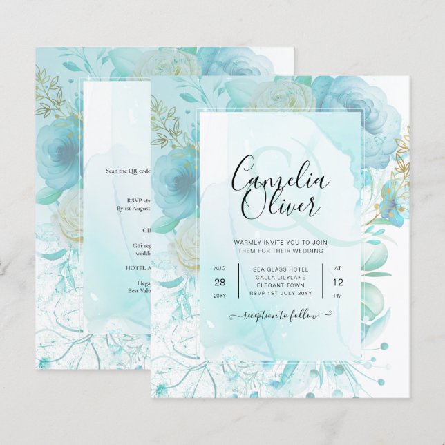 Leah G INK Vidro do mar Turquesa Aqua Abstrato INV (Frente/Verso)