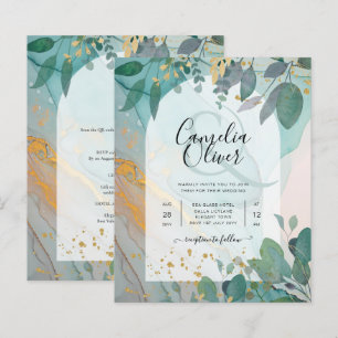 Leah G Seaglass Inv. Casamento Dourado Verde com T