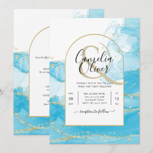 Leah G Turquoise Dourada Convite de casamento Azul