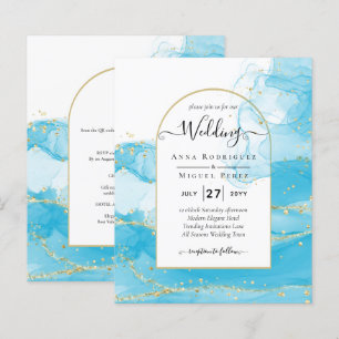 Leah G Turquoise Dourada Convite de casamento Azul